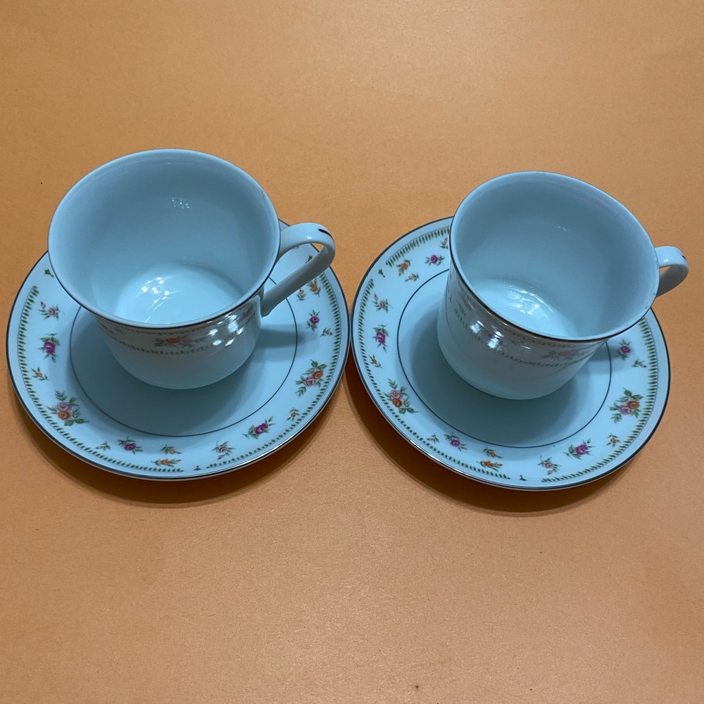 Abingdon Footed Cup (2) & Saucer (2) Set, Fine Porcelain China, Made in Japan